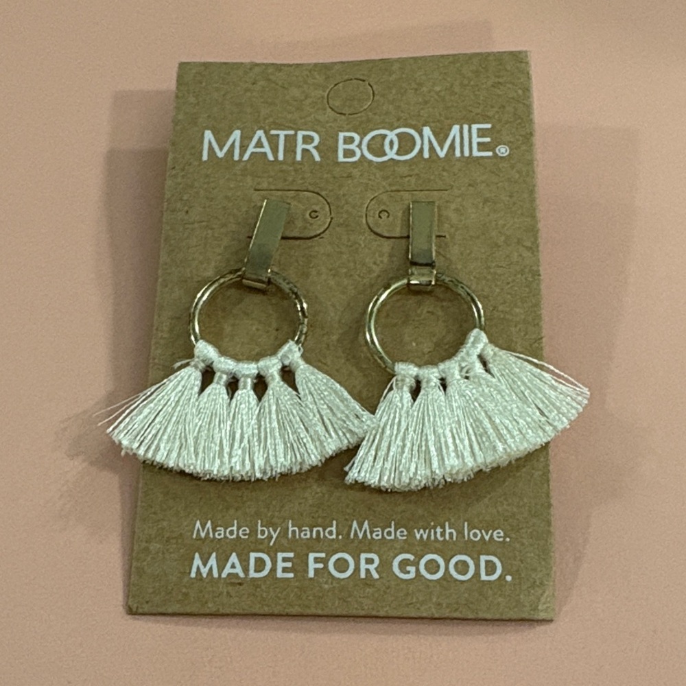 Matr Boomie White Tassel Earrings